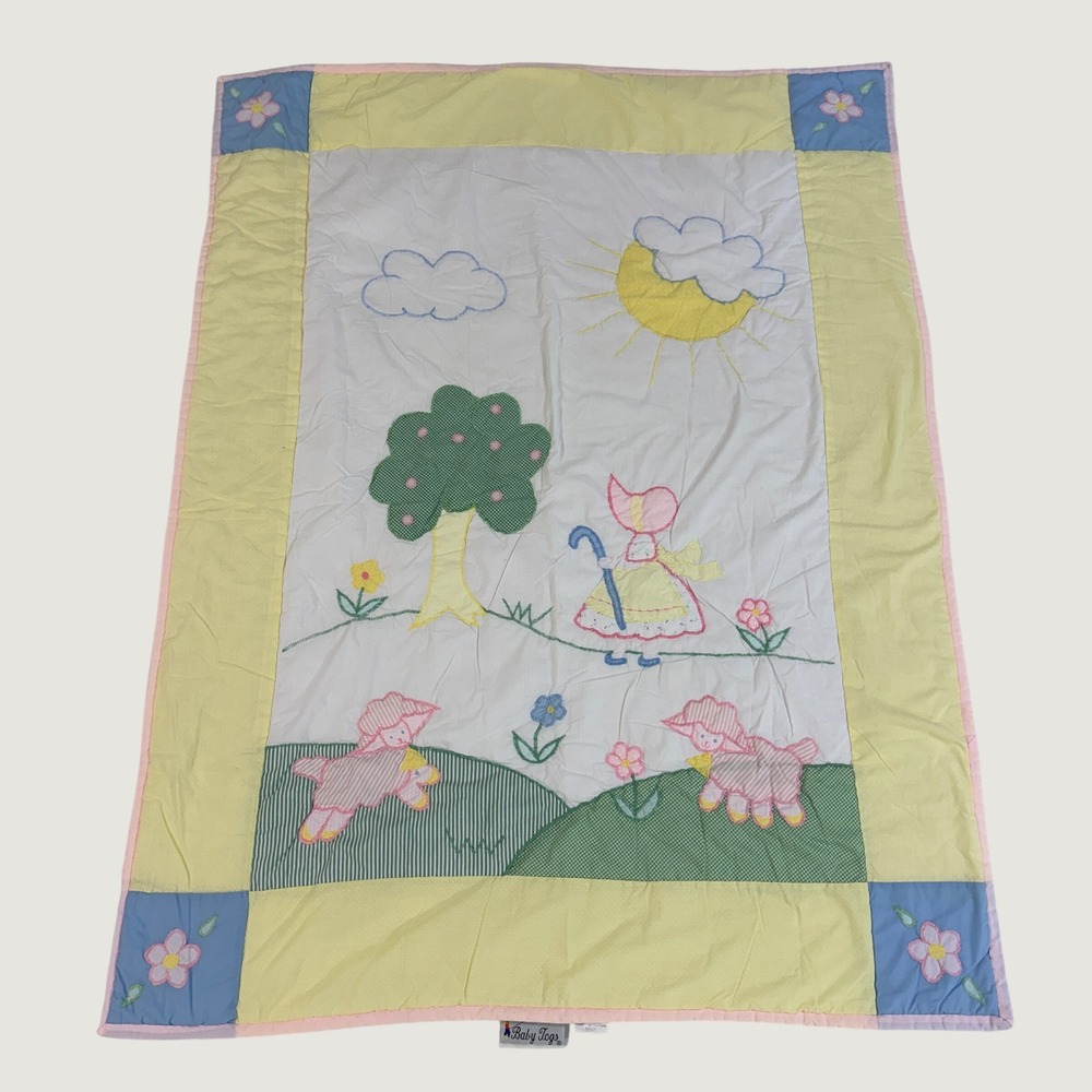 Baby Togs Vintage Bo Peep Sheep Nursery Quilt Blanket Pastel Applique 35x45